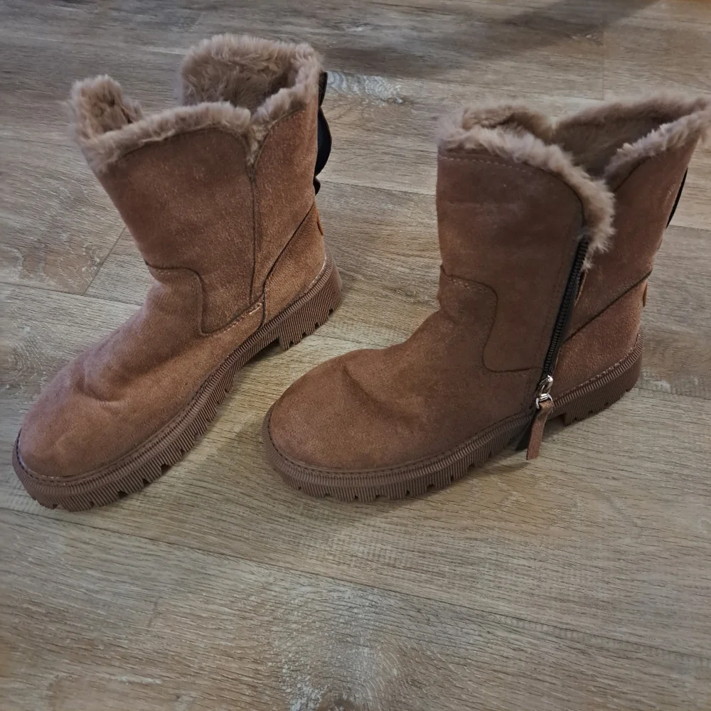 Fashion Boots Tan Brown Mid-Calf Suede Like Faux Fur-Lined Zipper Women Size 39